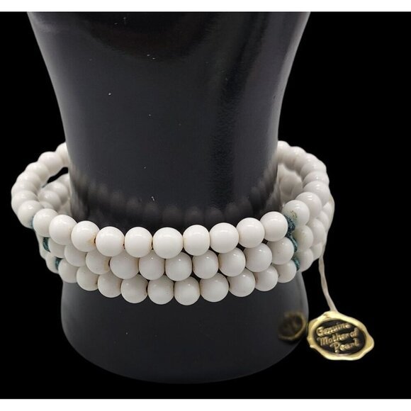 MOP Milk Bead Wrap Bracelet Multistrand Open End Mother of Pearl Disk Ends 7" - Picture 10 of 16